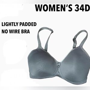 34 D amoena  lightly padded no wire bra grey.  Lightweight embroidered